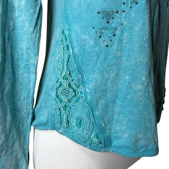 Cowboy Legend Teal Blue Long Sleeve Tee Size Medium - Picture 4 of 6